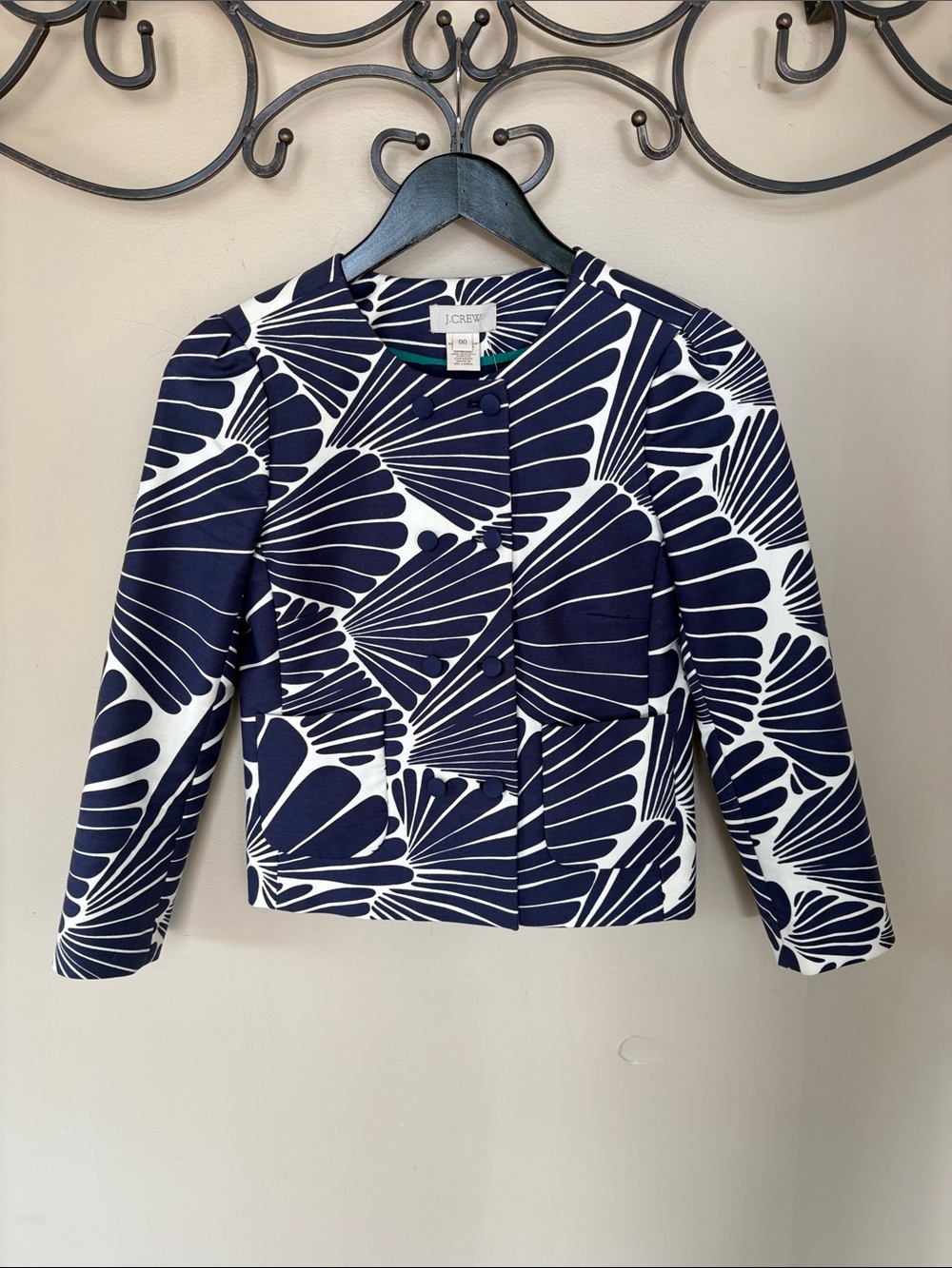 J. Crew Navy & White Graphic Cropped Blazer